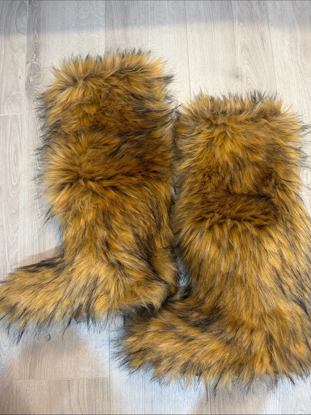 Faux Fur Over-the-Knee Boots in Warm Brown